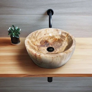 ECLIPSE Petrified Wood Stone Vessel Bathroom Sink - Picture 1 of 8