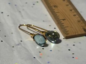 NEW Gold Toned Clear Sky Blue Glass Bead Fashion Earrings 1.5x.3