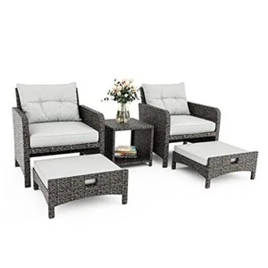 5 Pieces Wicker Patio Furniture Set Outdoor Patio Chairs with Ottomans Grey - Picture 1 of 7