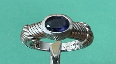 Premium Luxury Judith Ripka Blue Iolite Sterling Silver Size 7 Cable Band Ring - Image 1 of 4