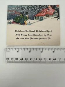Tarjeta de Navidad Art Deco Vintage - Pareja caminando con regalos en la nieve - Imagen 1 de 2