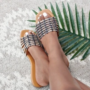 Qupid Dempsey-23X Women's Round Open Toe Beige Brown  Snakeprint Sandals - Picture 1 of 4