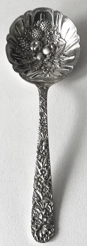 Antique Kirk & Sons REPOUSSE Sterling Silver LARGE CASSEROLE BERRY SERVING SPOON Cover
