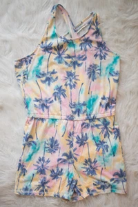 Old Navy Kids Girls Size 18 XXL Tie Dye Palm Tree Cross Back Romper Shorts - Picture 1 of 4