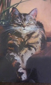 "Cozy Kitty" Wandbild Katzenporträt auf Birkenholzbrett 8"x10" signiert D. Graviss - Bild 1 von 7