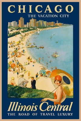 1929 Чикаго отпуск город винтажный стиль путешествий настенное искусство - плакат 20 "x 30" - Изображение 1 из 3