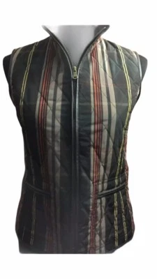 Talbots Women's Plaid Quilted Vest Sz XS Faux Leather Trim Striped Brown Nice - Image 1 of 4