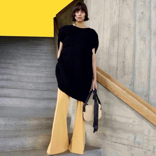 ABITO TRAPUNTATO CELINE IN LANA NERA TWEED COCCOON TAGLIA 38 DI PHOEBE PHILO