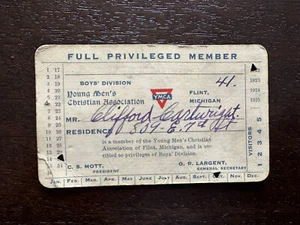 Vintage RARE 1922 Membership Club Card Flint Michigan Clifford Cartwright YMCA - Picture 1 of 2