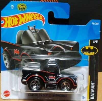 Batimóvil Hot Wheels 2022 HW Batman #78 Serie de TV Clásica Años 60 Dibujos Animados Negro/Rojo Foto 1 de 4