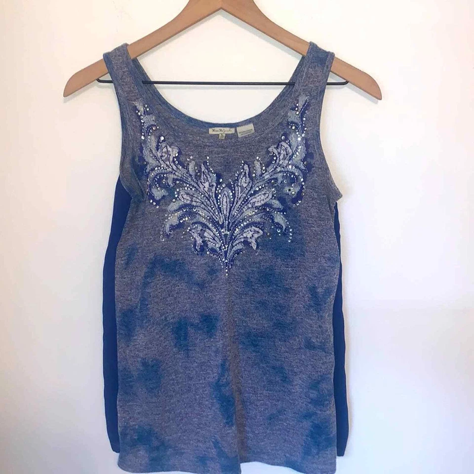 Top Miss Me Girls Diamante Tachonado Azul Sin Mangas Tostado Detalle Espalda Grande Foto 1 de 4