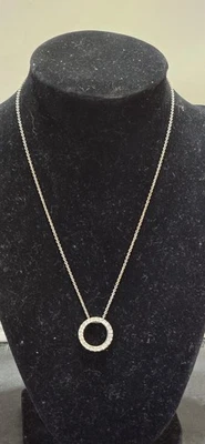 Collar Colgante Círculo Avon Tono Plata Esterlina Cristal 18 Pulgadas Cadena Joyería Foto 1 de 4