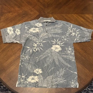 Horizon Mens Polo Shirt Large Blue White Floral Tropical Golf Casual |F1 - Picture 1 of 5