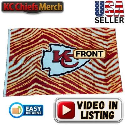 Kansas City Chiefs 3'x5' Flag, Tiger Zebra Stripes, Tailgate Banner, KC Fan Gift - Image 1 of 3