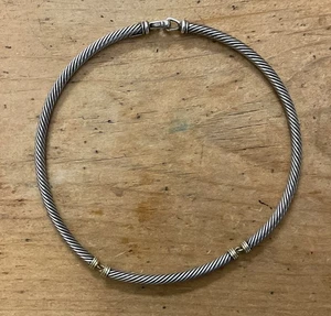 "Collar David Yurman de plata de ley y oro de 14 quilates con cable - 16""" - Imagen 1 de 5