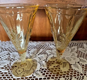 Fostoria Baroque Topaz Yellow Water Goblets 6 3/4" 9 Ounces Set of 2 Up to 6 - Picture 1 of 5
