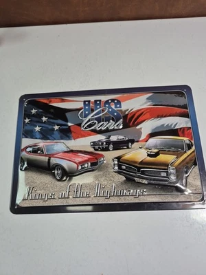 Letrero de pared de hojalata estampado de autos musculosos de EE. UU. estilo retro vintage garaje sótano bar hombre Foto 1 de 4