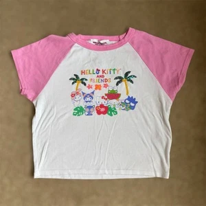 forever 21 hello kitty & friends white & pink sequin tropical island baby tee - Picture 1 of 2