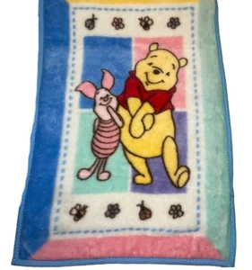 Vtg Winnie the Pooh Piglet Bees Plush Blanket Fleece Pastel Colorblock 30x45 - Picture 1 of 6