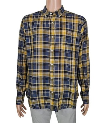 OFFICINE GENERALE Blue Yellow Cotton Linen Blend Plaid Button Down Shirt L - Image 1 of 4
