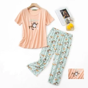 Womens Capri Set Sleepwear Soft Pajamas Sleep Nightshirts Print Comfy Pyjama Set - Picture 1 of 62