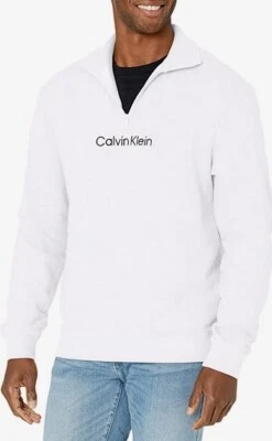 Calvin Klein Hombres Calce Relajado Terry Francés 1/4 Cremallera Logo Sudadera Blanca XL Foto 1 de 2