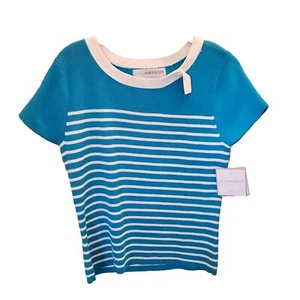 Sag Harbor Damen Strick Top Petite Medium gestreift 100% Baumwolle aquablau weiß - Bild 1 von 7