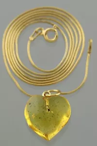 MIDGE Fossil BALTIC AMBER Gold Plated Silver CHAIN Pendant HEART 3.5g 220126-9 - Picture 1 of 3