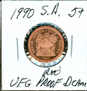 1990 SOUTH AFRICA 5 CENTS ULTRA FINEST RED DCAM PROOF 99 CENTS SHIPPING . - Picture 1 of 2