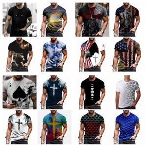T Shirts Men Fashion Graphic Short Sleeve Streetwear Casual Tee Silky Small Size - Picture 1 of 42