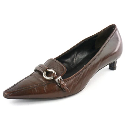Zapatos de salón bajos de cuero marrón oscuro PRADA punta 38 EU 8 EE. UU. Hechos en ITALIA Foto 1 de 4