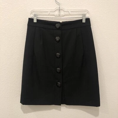 Falda lápiz negra de lana con botones delanteros Kate Spade para mujer talla 4 oficina Foto 1 de 4