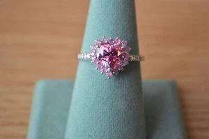 2.70ct Pink Moissanite / Pink Sapphire Ring Platinum over Fine Silver Size 10 - Picture 1 of 11