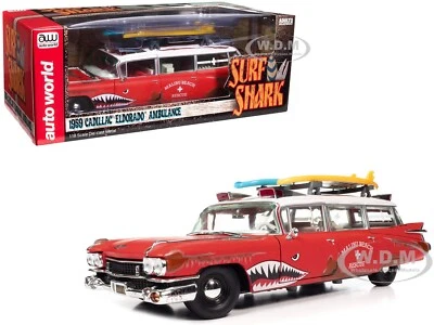 1959 CADILLAC ELDORADO AMBULANCE RED "SURF SHARK" 1/18 DIECAST AUTO WORLD AW312 - Image 1 of 4