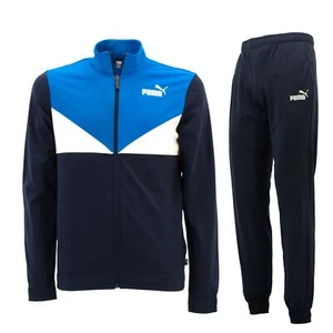 Puma Colorblock Kids Tracksuit Poly Suit Joggers Blue Jacket Pants - Picture 1 of 60