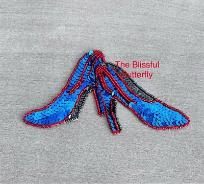 Sequin Appliqué Patch High Heel Shoes ~ Fashion ~ Blue/Onyx Sequins ~ Red Bead - Image 1 of 4