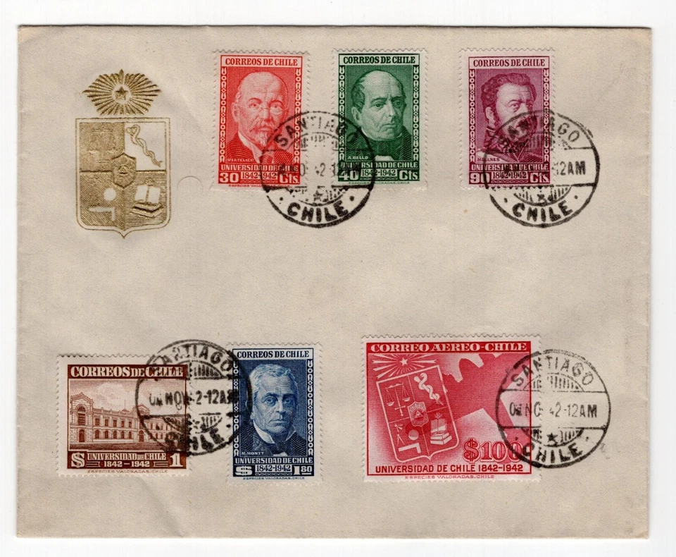 CHILE 1942 Universidad de Chile full set on first day cover FDC T1 - Image 1 of 1