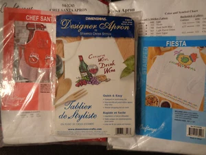 LOT 3 Apron Craft KITS   Hen Chef Santa Wine Cross Stitch Craftways Dimension - Picture 1 of 7