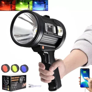 Solar/USB Rechargeable LED Spotlight Searchlight Flashlight 900000Lm Handheld - Picture 1 of 38