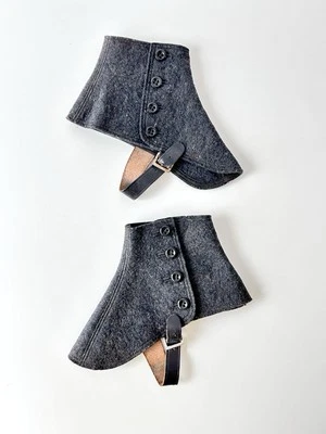 Antique Victorian Wool Spats – Gray Felt 4” Tall w/ Leather Straps Coachman - Image 1 of 4