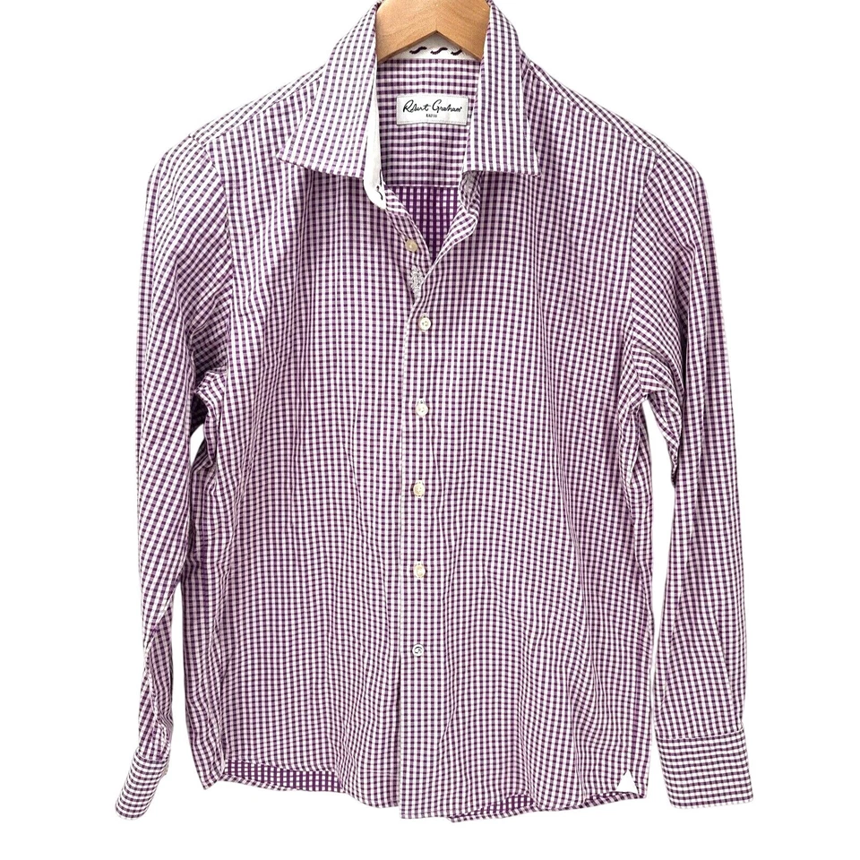 Robert Graham Shirt Boys Large 14-16 Long Sleeves Button Up Purple Gingham - Image 1 of 4