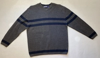 GOOD Structure Heavy Warm Sweater Mens L Long Sleeve Gray Navy Stripe Pullover - Image 1 of 4