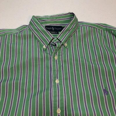 Camisa Polo Ralph Lauren Calce Clásico Para Hombre 2XLT Verde-Púrpura Rayas Manga Larga Foto 1 de 4