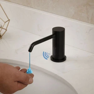 500ML Black Bathroom Soap Dispenser Touchless Single Hole Deck Mounted Flo Sink - Picture 1 of 12