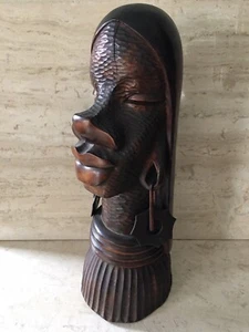 Vintage African Tribal Woman Female Carved Wood Bust Head Sculpture 18” Afropunk - Picture 1 of 17