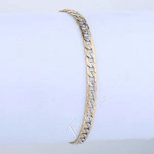 Brazalete de cadena cubana relleno de bordillo de plata y oro amarillo corte diamante de 4 mm - Imagen 1 de 5