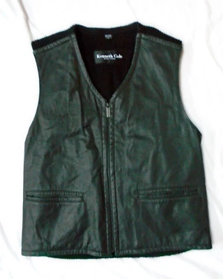 Kenneth Cole размер L черный жилет / корова замши спереди / полный передней молнии - Изображение 1 из 3