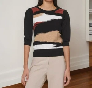 DKNY Womens Crewneck Pattern Sweater Pullover Top Multicolor Size XS NWT - Picture 1 of 4