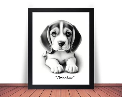 Framed & Personalized BEAGLE Pet Photo Picture PUPPY DOG NAME 8x10 or 11x14 (P8) - Image 1 of 4