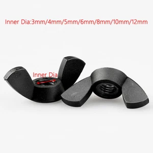 3mm 4mm 5mm 6mm 8mm 10mm 12mm Black Wing Butterfly Nuts Nylon Nut Size M3 to M12 - Picture 1 of 14